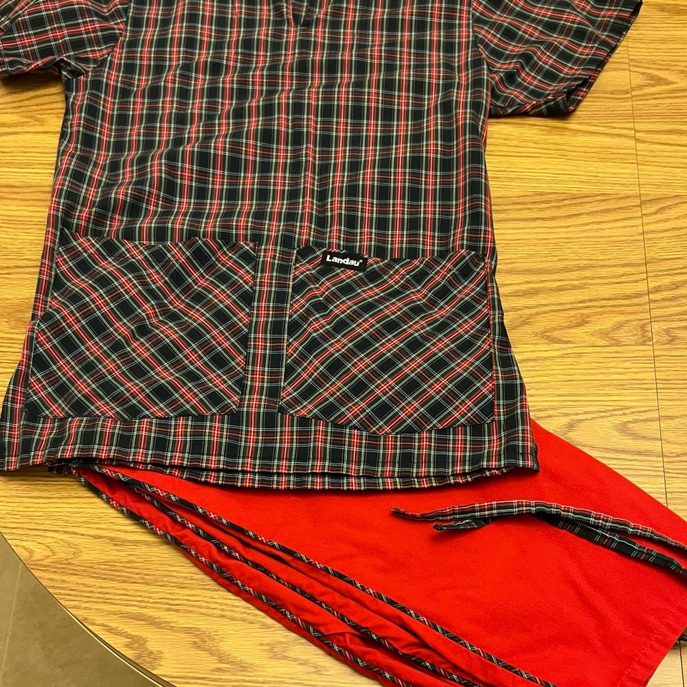 Landau, XS Top, XSP Petite Pant, Red/Navy Plaid